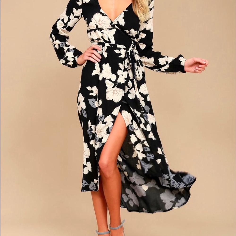 Floral Fever Black Floral Print Wrap Maxi Dress